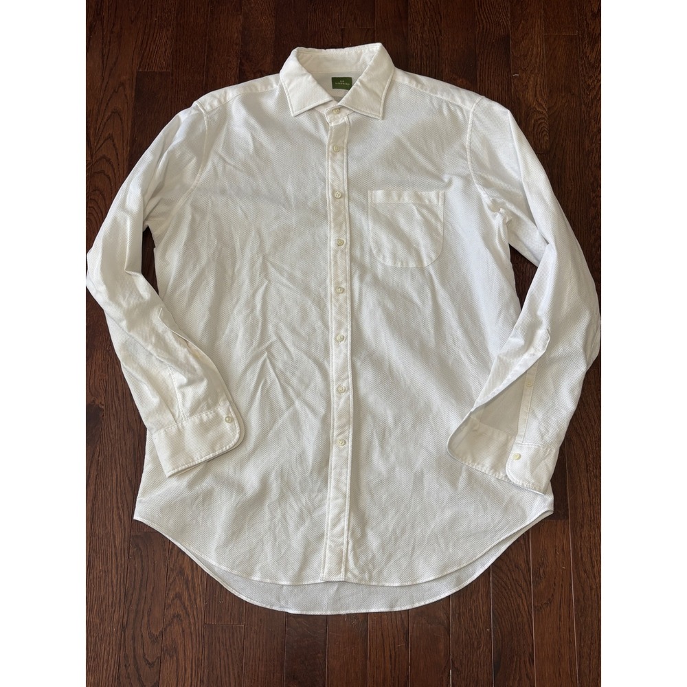 Sid Mashburn Shirt Mens Large White Diamond Dobby Weave Long Sleeve Button Down